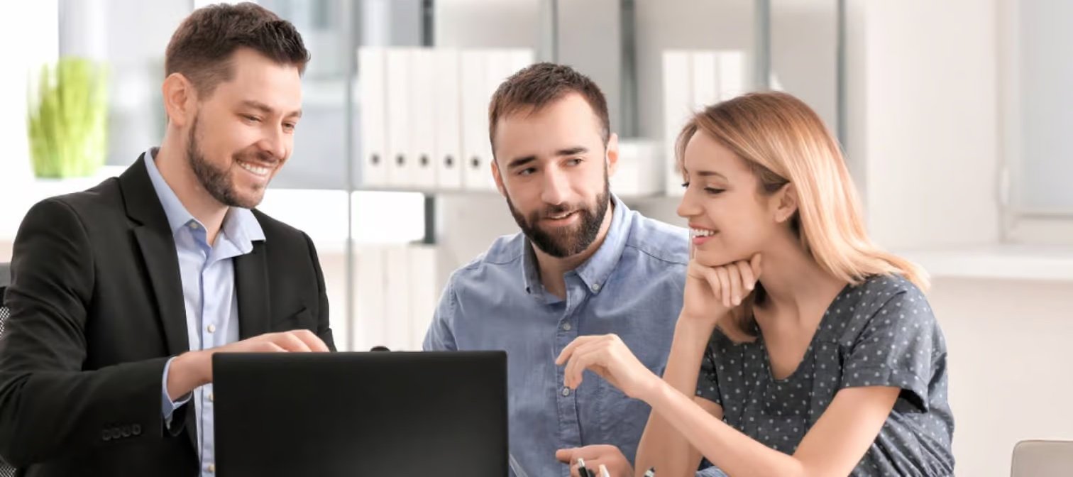 Man and woman couple talking to an advisor